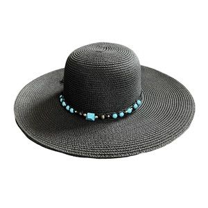 Royal Road Adjustable 100% Paper Turquoise Band Sun Beach Hat Like New OS